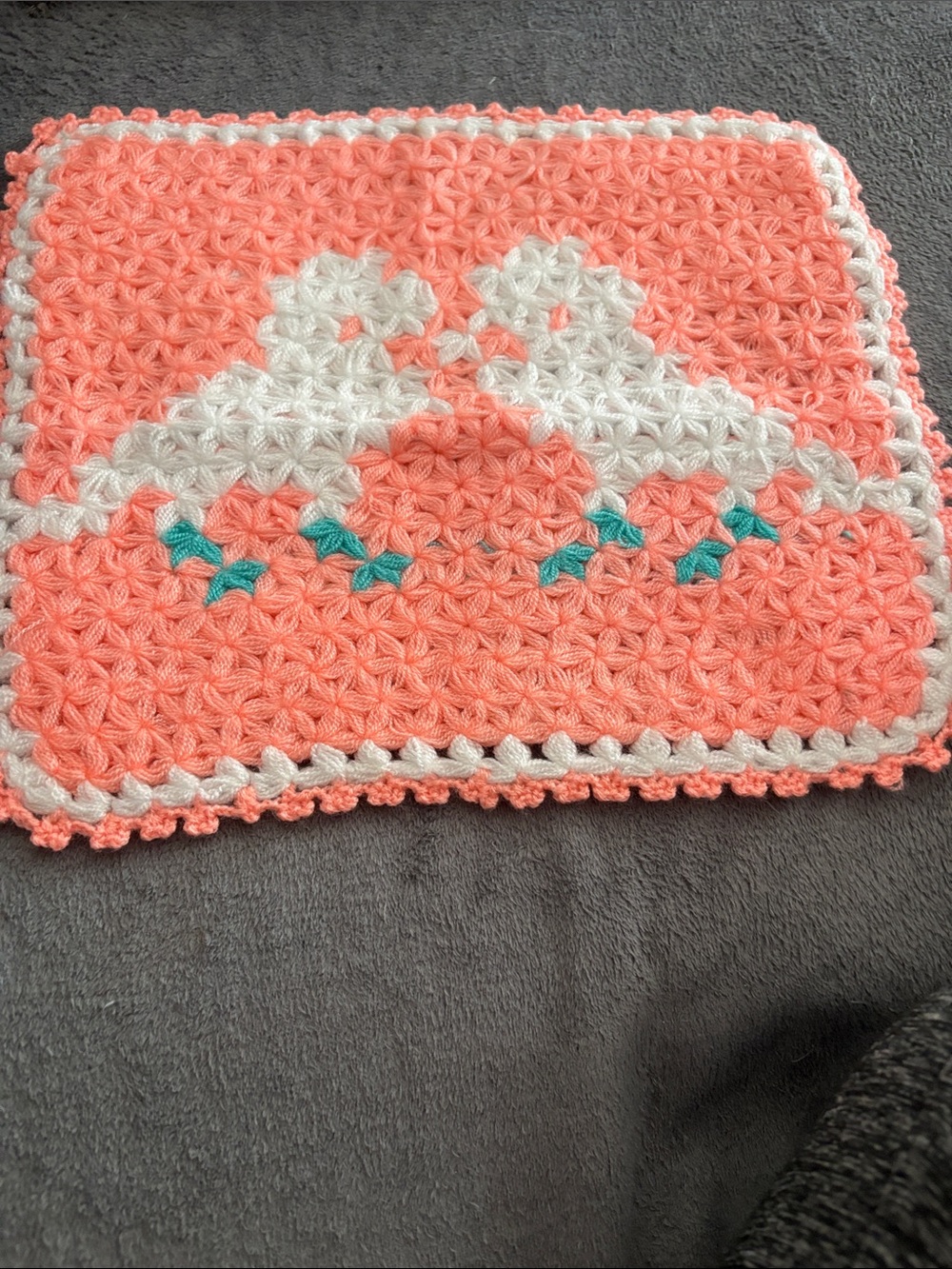 Handmade Coral and White Baby Lovey with Bird Motif loafer